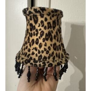 Vintage Wall Plug Clip On Lamp Shade Beaded Animal Leopard Cheetah Print Y2K